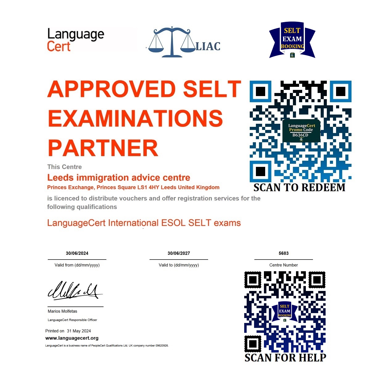 Languagecert SELT Examinations Registration Centre